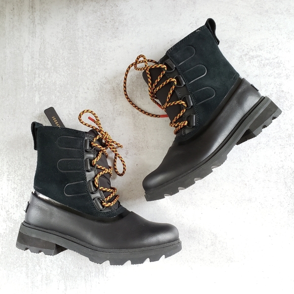 Sorel Black Lennox Street Leather Hiking Boots Winter Snow Lace up SZ 7 - Picture 6 of 6